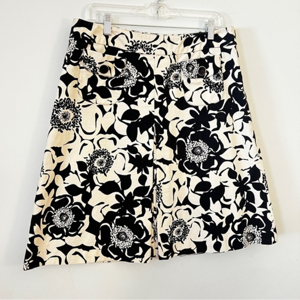 Merona Cotton Black and Cream Floral A-Line Skirt